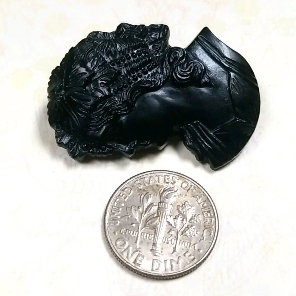 Vintage Mid Century Carved Black Victorian Lady Cameo Brooch